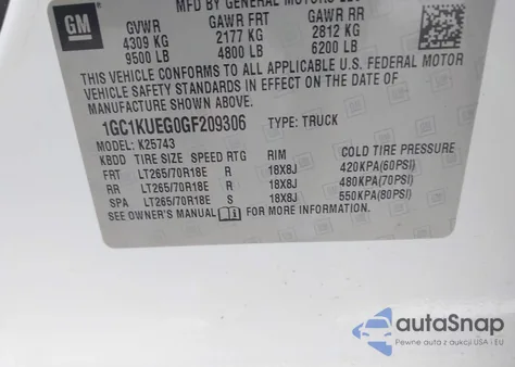 2016 Chevrolet Silverado 2500Hd Wt from USA, damaged, VIN 1GC1KUEG0GF209306